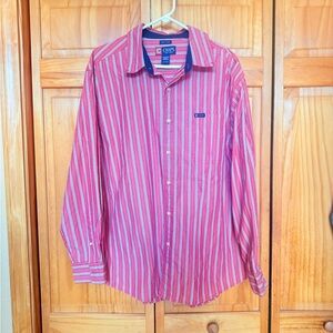 Chaps Men’s Red and White Vertical Stripe Dress Shirt